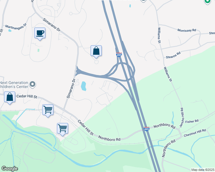map of restaurants, bars, coffee shops, grocery stores, and more near 21 Redbud Way in Marlborough