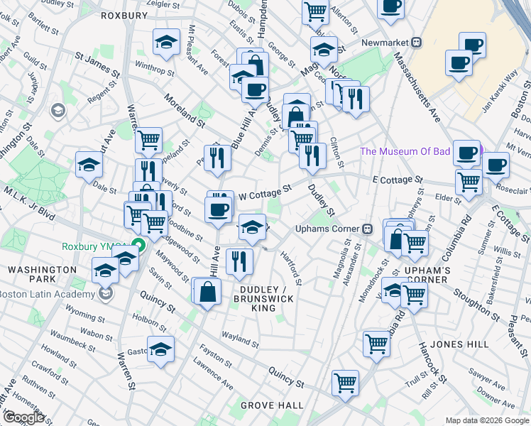 map of restaurants, bars, coffee shops, grocery stores, and more near 26 Dean Street in Boston