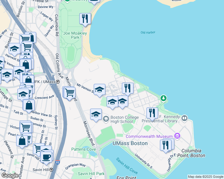 map of restaurants, bars, coffee shops, grocery stores, and more near 56 Peninsula Place in Boston