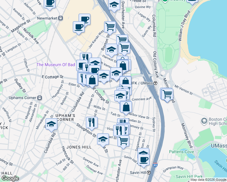 map of restaurants, bars, coffee shops, grocery stores, and more near 27 Edison Green in Boston