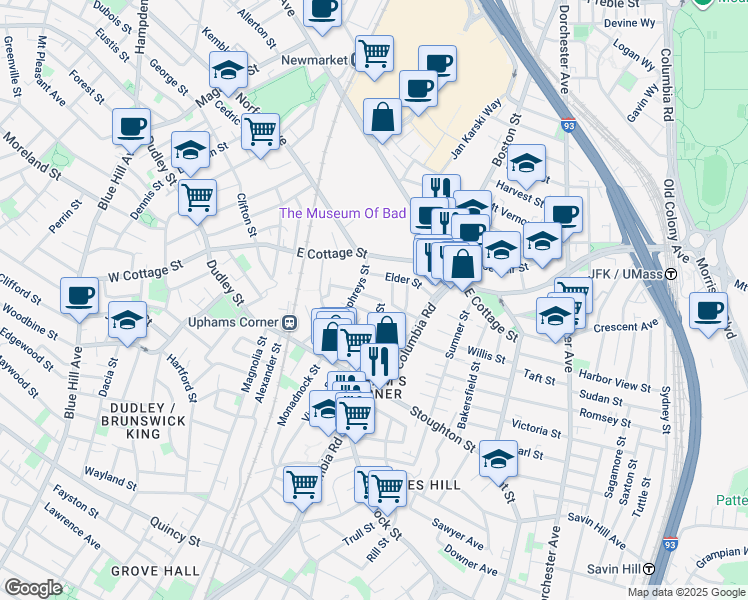 map of restaurants, bars, coffee shops, grocery stores, and more near 12 Gene Street in Boston
