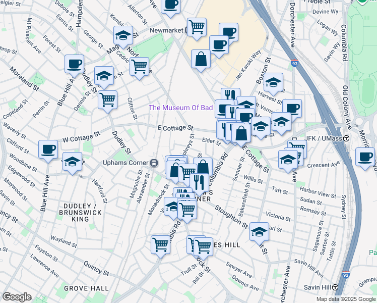 map of restaurants, bars, coffee shops, grocery stores, and more near 12 Gene Street in Boston