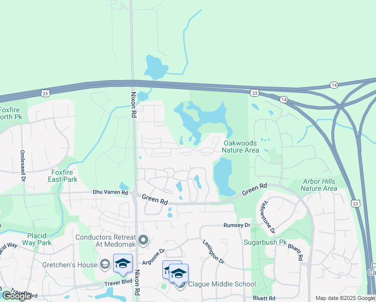map of restaurants, bars, coffee shops, grocery stores, and more near 2974 Barclay Way in Ann Arbor