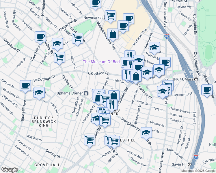 map of restaurants, bars, coffee shops, grocery stores, and more near 12 Gene Street in Boston