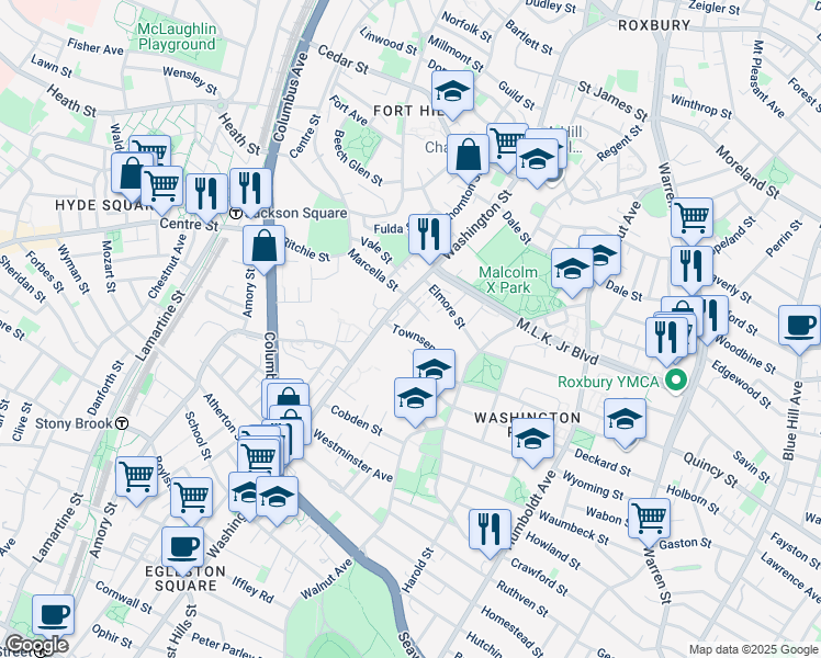 map of restaurants, bars, coffee shops, grocery stores, and more near 14 Townsend Street in Boston