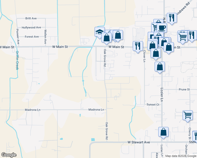 map of restaurants, bars, coffee shops, grocery stores, and more near 408 Oak Grove Road in Medford