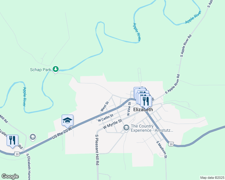 map of restaurants, bars, coffee shops, grocery stores, and more near 217 West Main Street in Elizabeth