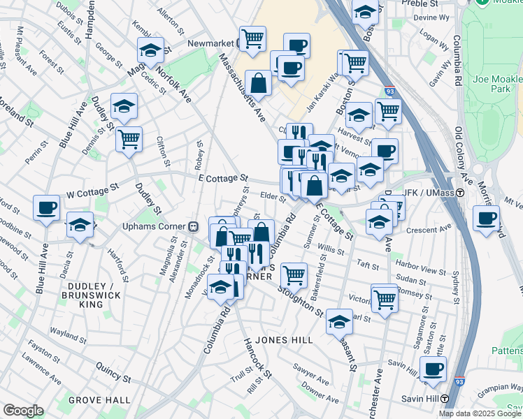 map of restaurants, bars, coffee shops, grocery stores, and more near 17 Eastman Street in Boston