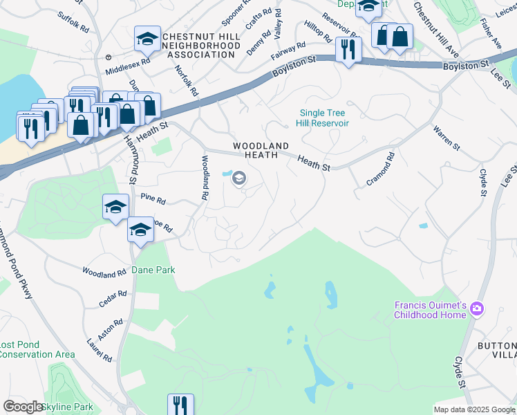 map of restaurants, bars, coffee shops, grocery stores, and more near 400 Heath Street in Brookline