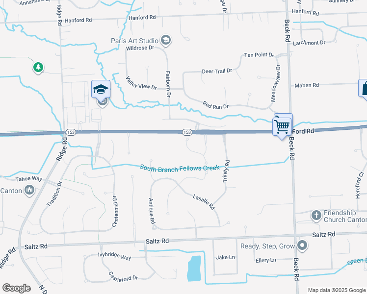 map of restaurants, bars, coffee shops, grocery stores, and more near 48315 Roundstone Court in Wayne County