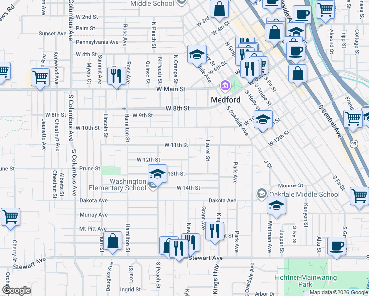 map of restaurants, bars, coffee shops, grocery stores, and more near 317 Newtown Street in Medford