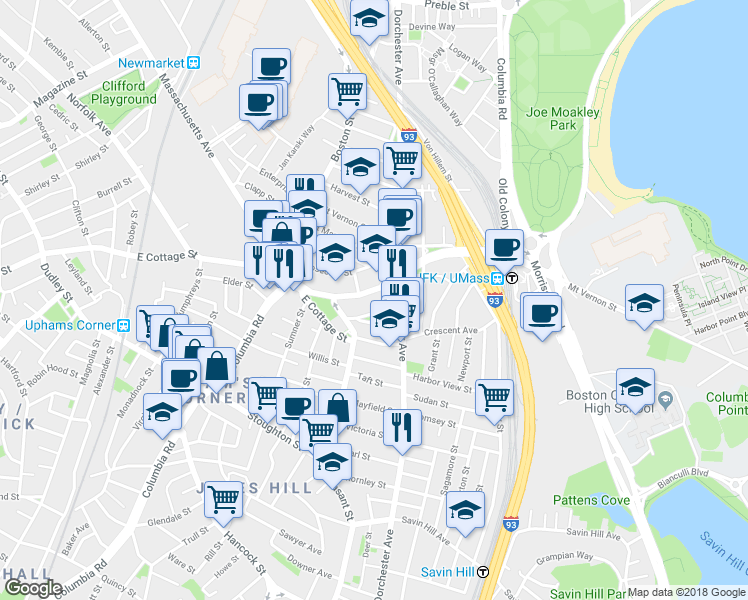 map of restaurants, bars, coffee shops, grocery stores, and more near 27 Edison Green in Boston