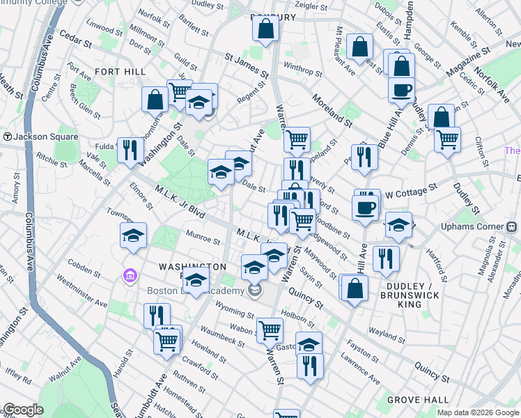 map of restaurants, bars, coffee shops, grocery stores, and more near 150 Charlame Street in Boston