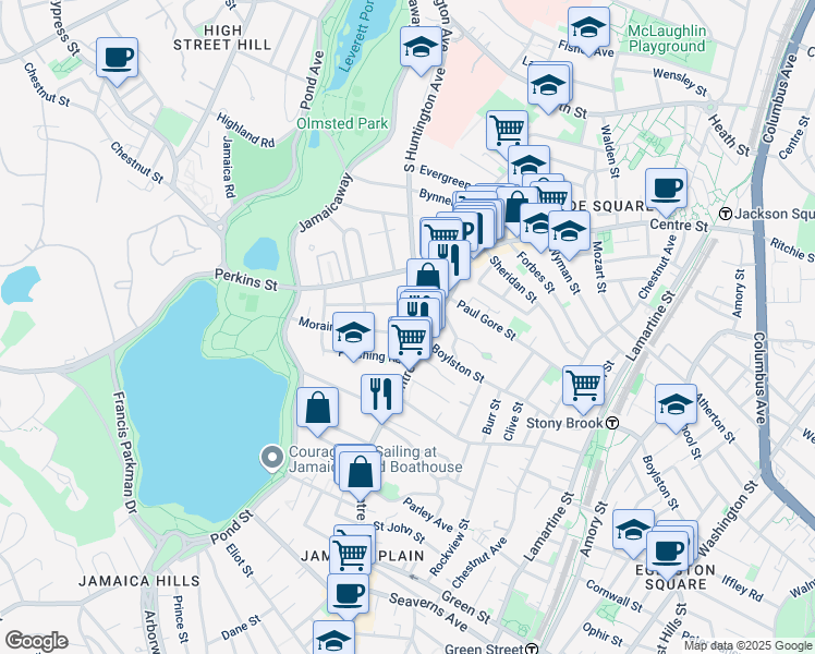 map of restaurants, bars, coffee shops, grocery stores, and more near 463 Centre Street in Boston