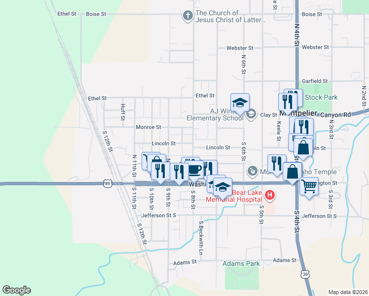 map of restaurants, bars, coffee shops, grocery stores, and more near 244 North Court Street in Montpelier
