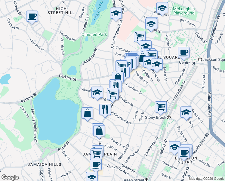 map of restaurants, bars, coffee shops, grocery stores, and more near 463 Centre Street in Boston