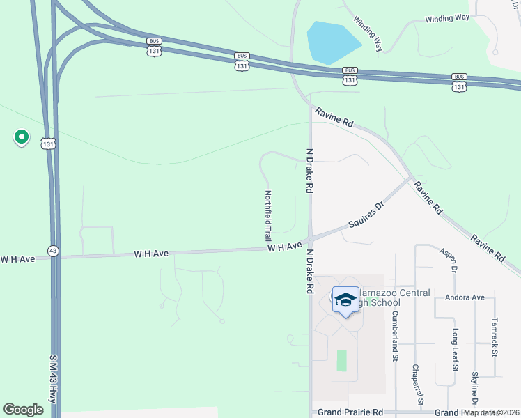map of restaurants, bars, coffee shops, grocery stores, and more near 3353 Northfield Trail in Kalamazoo