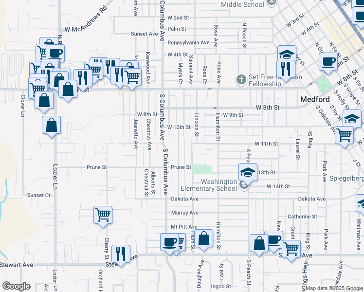 map of restaurants, bars, coffee shops, grocery stores, and more near 403 Benson Street in Medford