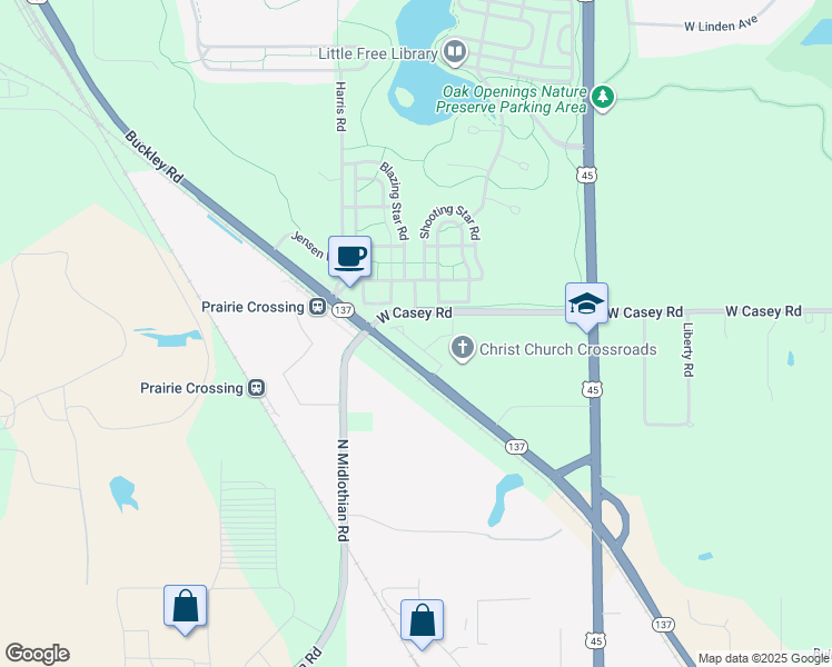 map of restaurants, bars, coffee shops, grocery stores, and more near 19410 Illinois 137 in Grayslake