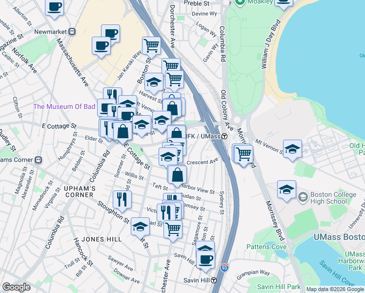 map of restaurants, bars, coffee shops, grocery stores, and more near in Boston