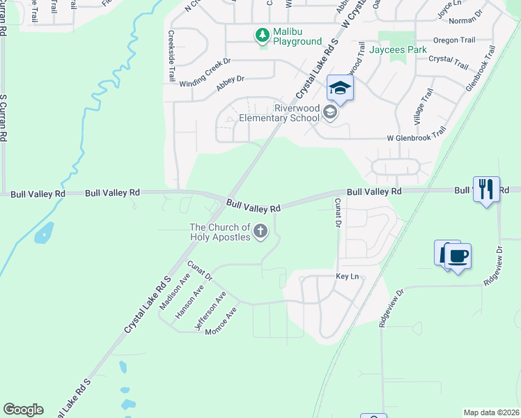 map of restaurants, bars, coffee shops, grocery stores, and more near 5259 Bull Valley Road in McHenry