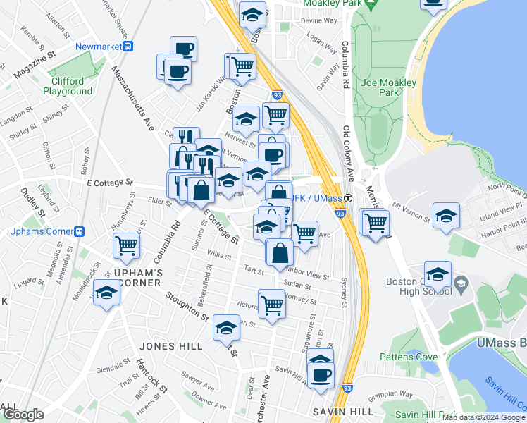 map of restaurants, bars, coffee shops, grocery stores, and more near 27 Edison Green in Boston