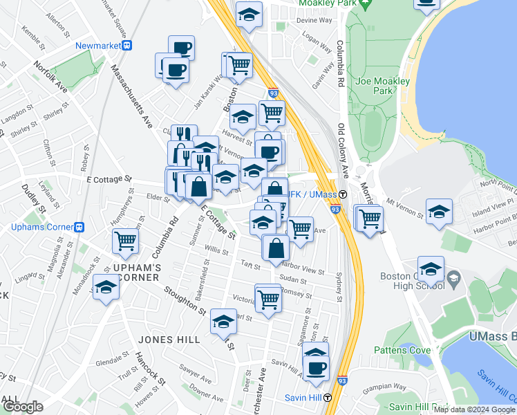 map of restaurants, bars, coffee shops, grocery stores, and more near 27 Edison Green in Boston