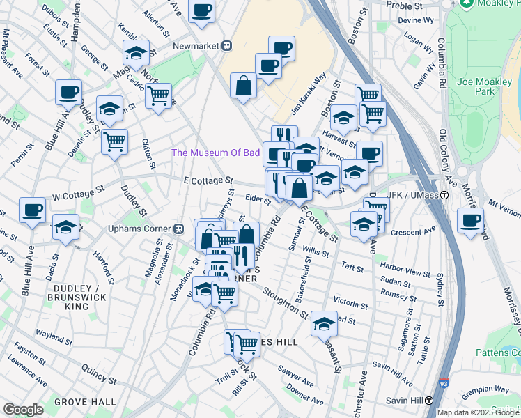map of restaurants, bars, coffee shops, grocery stores, and more near 17 Eastman Street in Boston