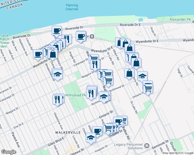 map of restaurants, bars, coffee shops, grocery stores, and more near 946 Monmouth Road in Windsor