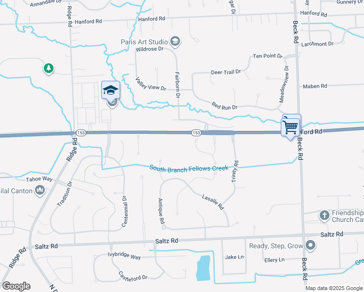 map of restaurants, bars, coffee shops, grocery stores, and more near 48315 Roundstone Court in Canton