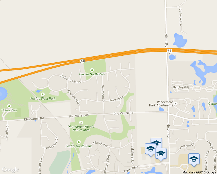 map of restaurants, bars, coffee shops, grocery stores, and more near 3114 Fairhaven Court in Ann Arbor