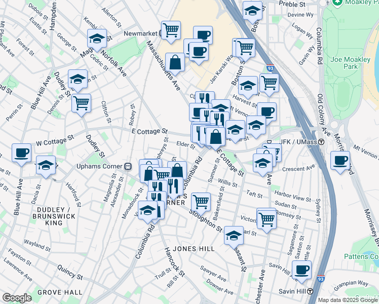 map of restaurants, bars, coffee shops, grocery stores, and more near 15 Cawfield Street in Boston