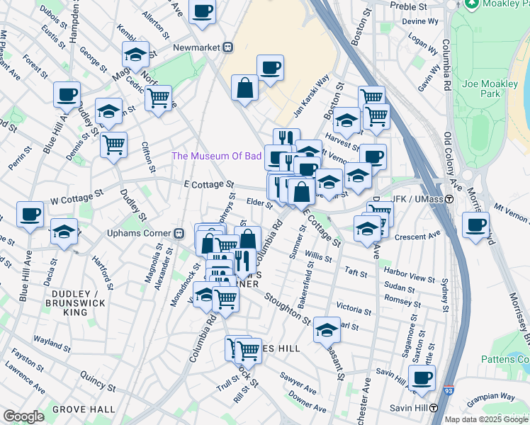map of restaurants, bars, coffee shops, grocery stores, and more near 15 Cawfield Street in Boston