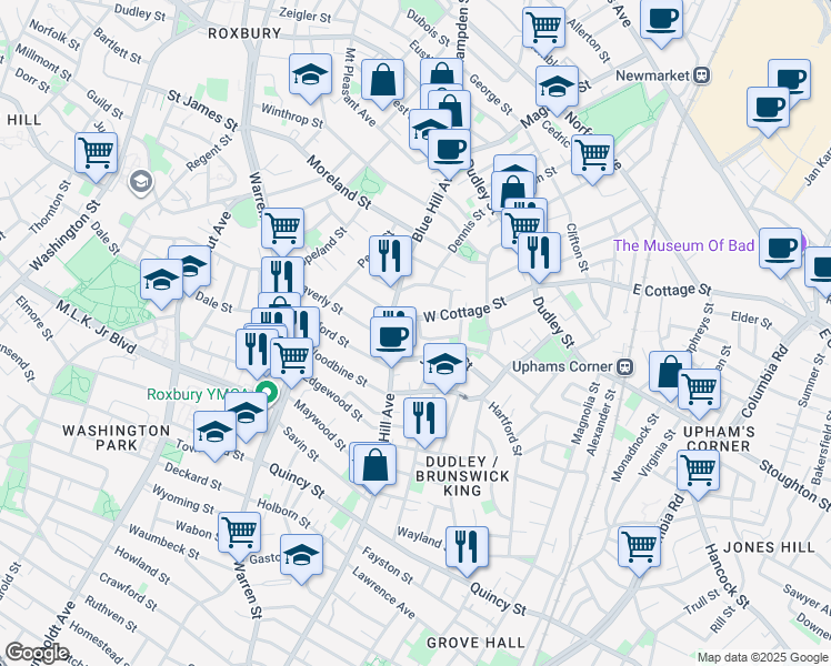 map of restaurants, bars, coffee shops, grocery stores, and more near in Boston