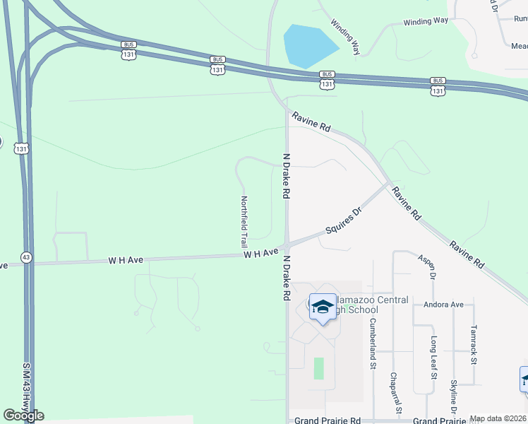 map of restaurants, bars, coffee shops, grocery stores, and more near 3438 Northfield Trail in Kalamazoo