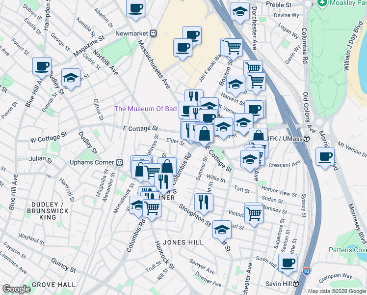 map of restaurants, bars, coffee shops, grocery stores, and more near 8 Elder Street in Boston