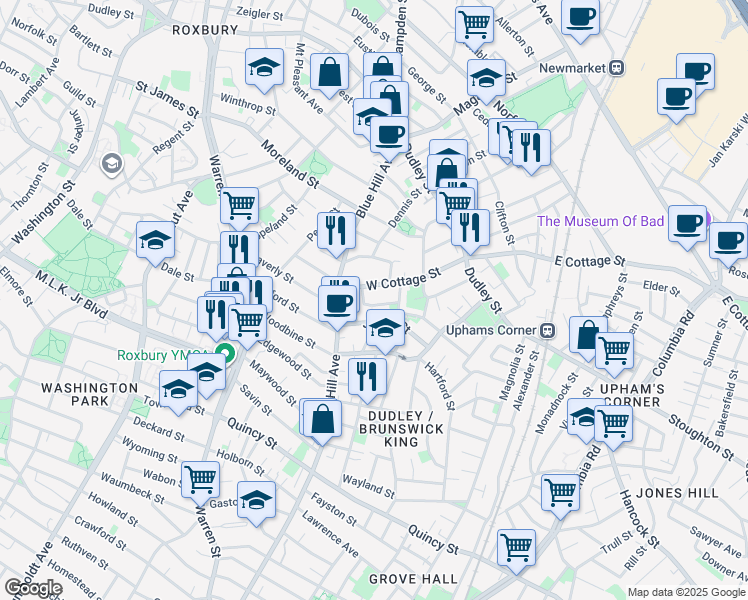 map of restaurants, bars, coffee shops, grocery stores, and more near 36 Julian Street in Boston