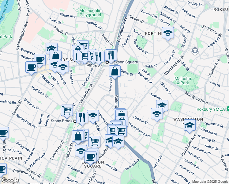 map of restaurants, bars, coffee shops, grocery stores, and more near in Boston
