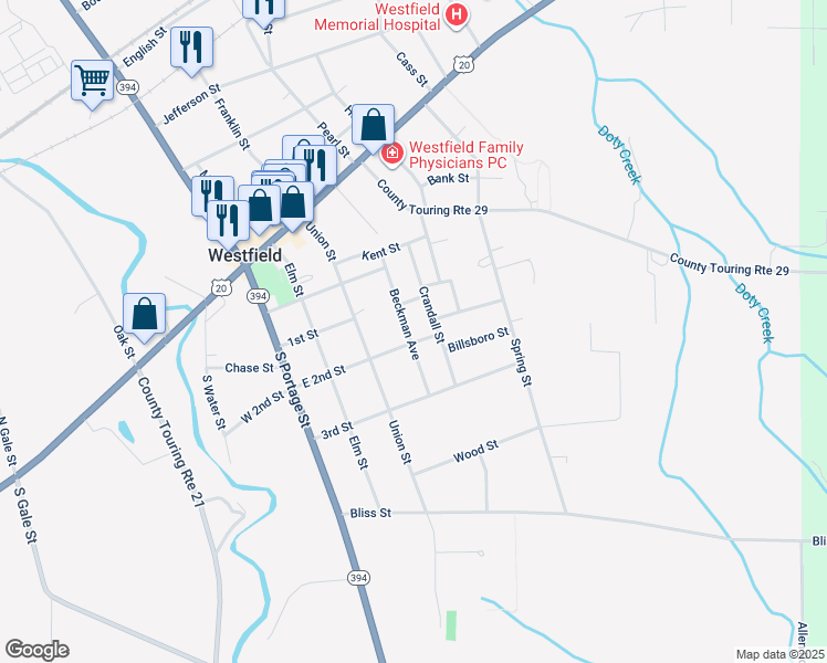 map of restaurants, bars, coffee shops, grocery stores, and more near in Westfield