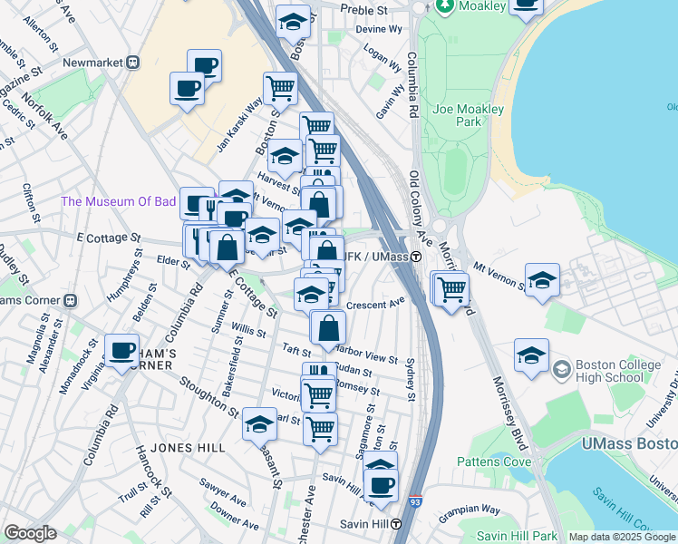 map of restaurants, bars, coffee shops, grocery stores, and more near 923 Dorchester Avenue in Boston