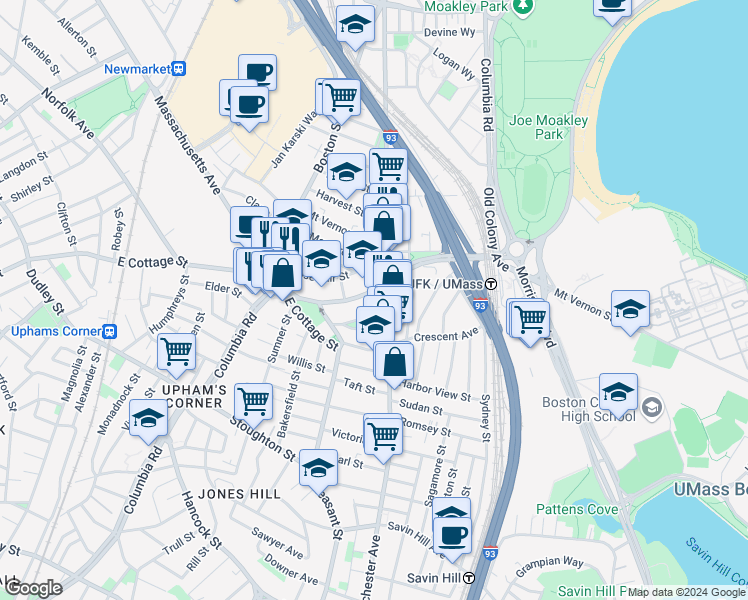 map of restaurants, bars, coffee shops, grocery stores, and more near 27 Edison Green in Boston