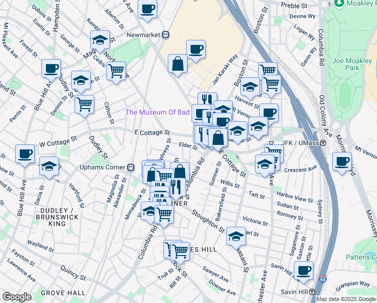 map of restaurants, bars, coffee shops, grocery stores, and more near 17 Eastman Street in Boston