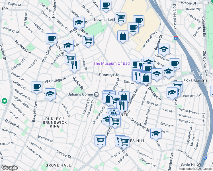map of restaurants, bars, coffee shops, grocery stores, and more near 11 Harrow Street in Boston
