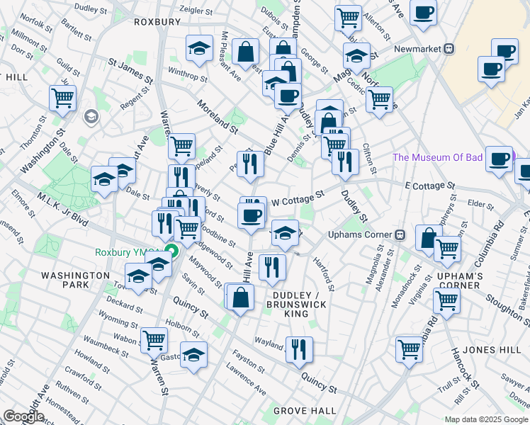 map of restaurants, bars, coffee shops, grocery stores, and more near in Boston