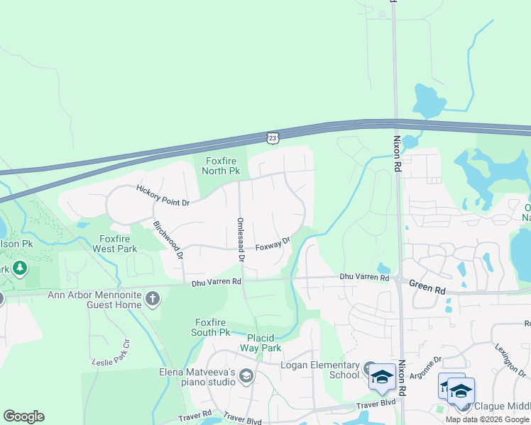 map of restaurants, bars, coffee shops, grocery stores, and more near 3114 Fairhaven Court in Ann Arbor