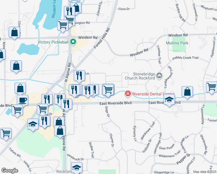 map of restaurants, bars, coffee shops, grocery stores, and more near 4041 Harlem Crest Road in Loves Park