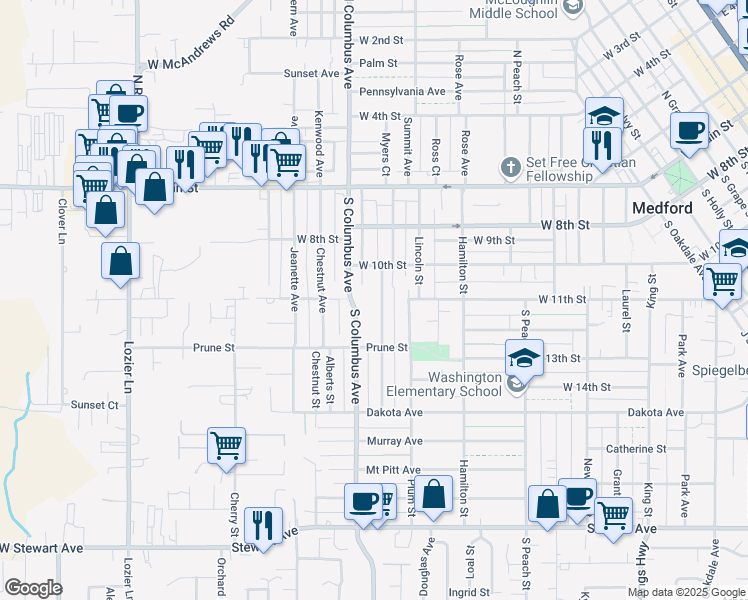 map of restaurants, bars, coffee shops, grocery stores, and more near 386 Benson Street in Medford