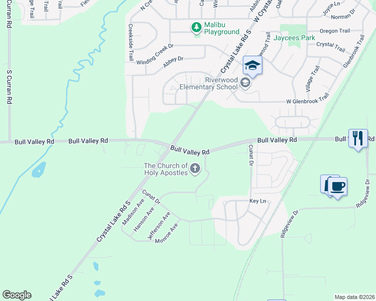 map of restaurants, bars, coffee shops, grocery stores, and more near 5259 Bull Valley Road in McHenry