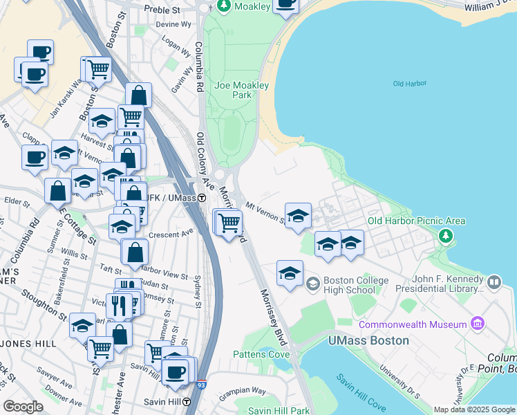 map of restaurants, bars, coffee shops, grocery stores, and more near 175 Mount Vernon Street in Boston