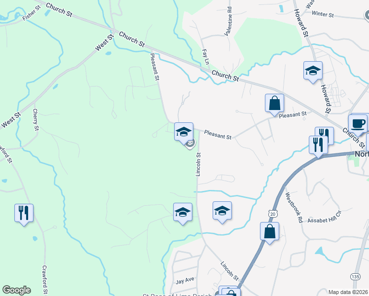 map of restaurants, bars, coffee shops, grocery stores, and more near 185 Lincoln St in Northborough